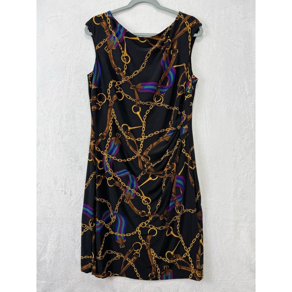 Lauren Ralph Lauren Women's Gold Chain Belts Printed Sleeveless Dress Size 16